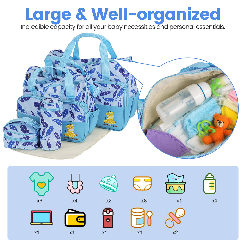 5Pcs Baby Nappy Diaper Bags Set