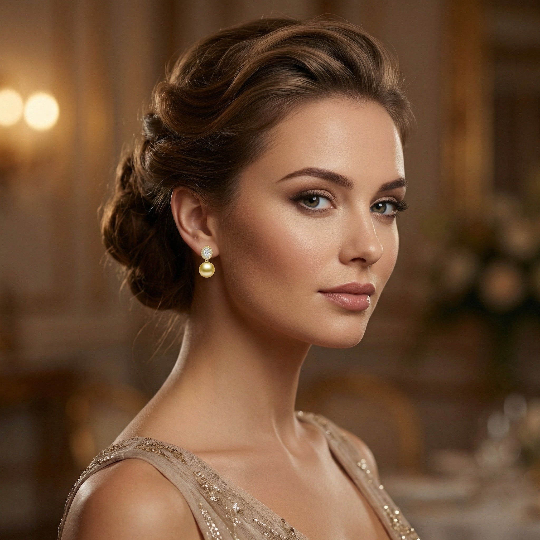 925 Sterling Silver Radiant Champagne South Sea Pearl