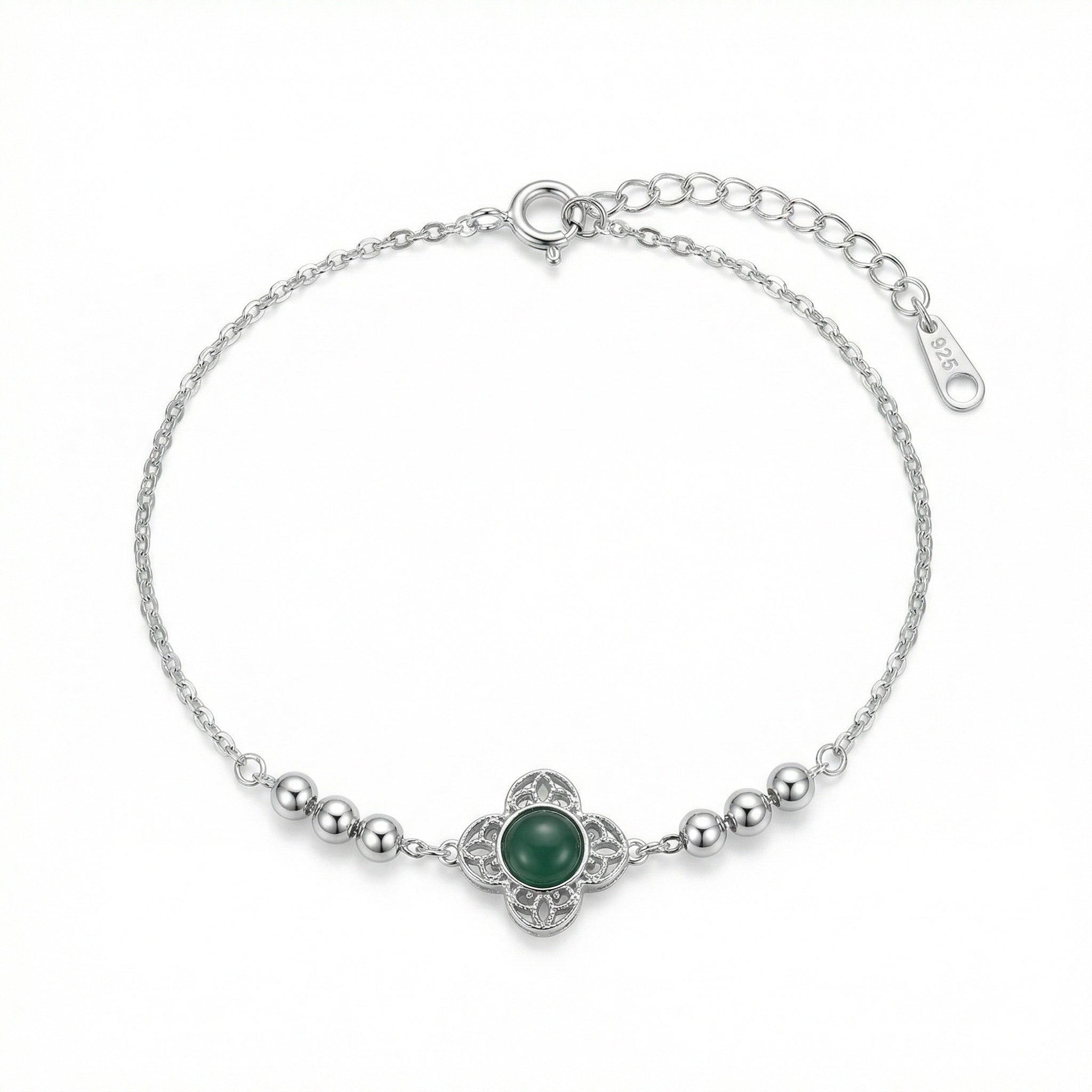 925 Sterling Silver S925 Sterling Silver Filigree Clover Bracelet