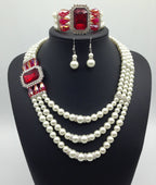 Diamond Gemstone Pearl Necklace Earrings Set chain bracelet