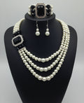 Diamond Gemstone Pearl Necklace Earrings Set chain bracelet
