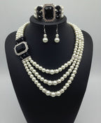 Diamond Gemstone Pearl Necklace Earrings Set chain bracelet