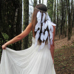 white featherhead Bohemia wedding bride's feather band
