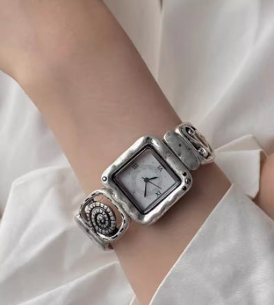 Handmade Distressed Square Elastic Cord Watch Womens