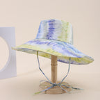Gradually Changing Color Wide-brimmed Tie-dye Hat With Adjustable Rope Strap, Trendy And Fashionable Boater Hat Suitable For Travel, Holidays And Vacations.