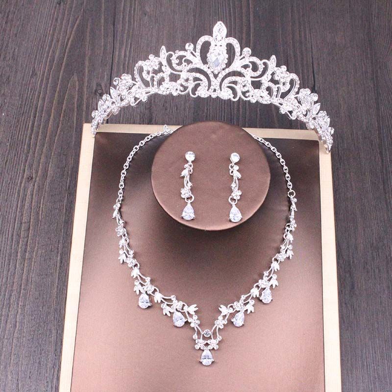 Bridal Rhinestone Crown Necklace Set Wedding