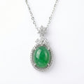 925 Sterling Silver Elegant Oval Green Jadeite Pendant