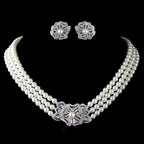 Pearl Rhinestone Necklace Earrings Jewelry Set