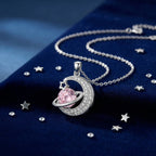 925 Sterling Silver Celestial Crescent Moon Pink Planet