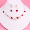 Korean red rose necklace, earrings,