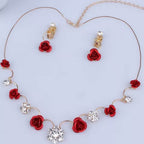 Korean red rose necklace, earrings,