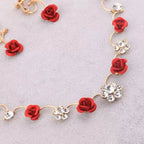 Korean red rose necklace, earrings,