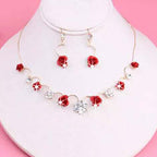 Korean red rose necklace, earrings,