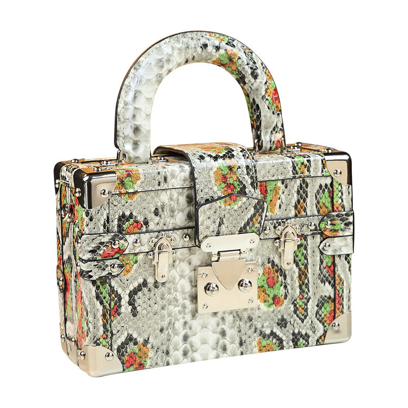 Snakeskin Leather Handheld Box Bag Fashionable Style