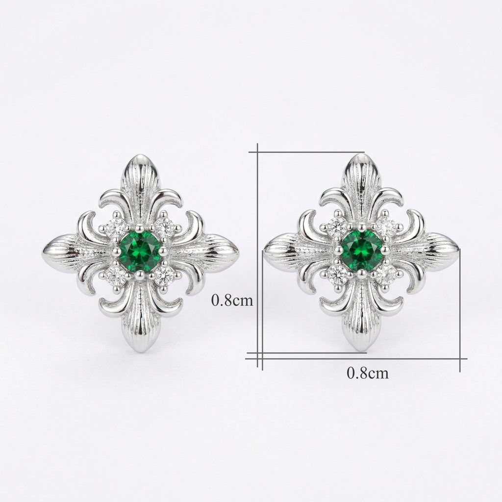 925 Sterling Silver Vintage-Style Fleur-de-lis Silver Stud Earrings