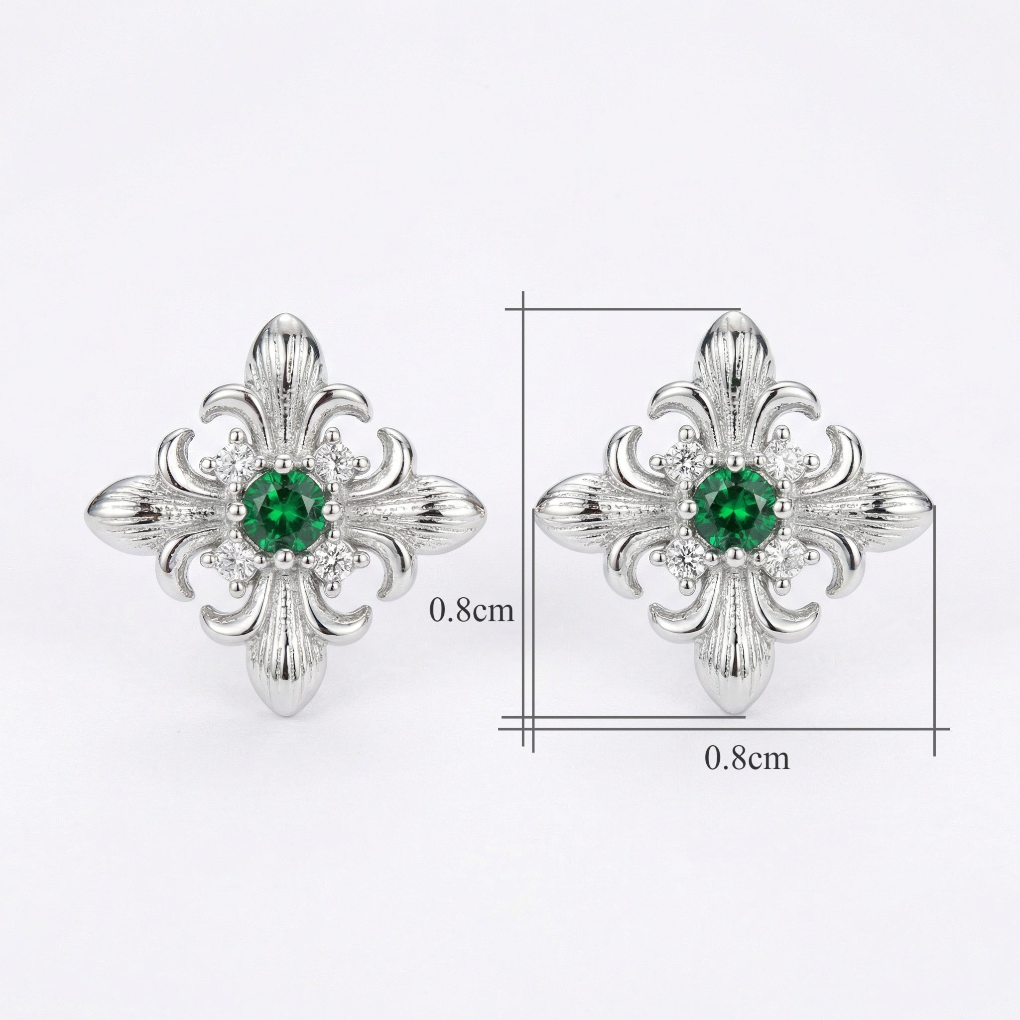 925 Sterling Silver Vintage-Style Fleur-de-lis Silver Stud Earrings