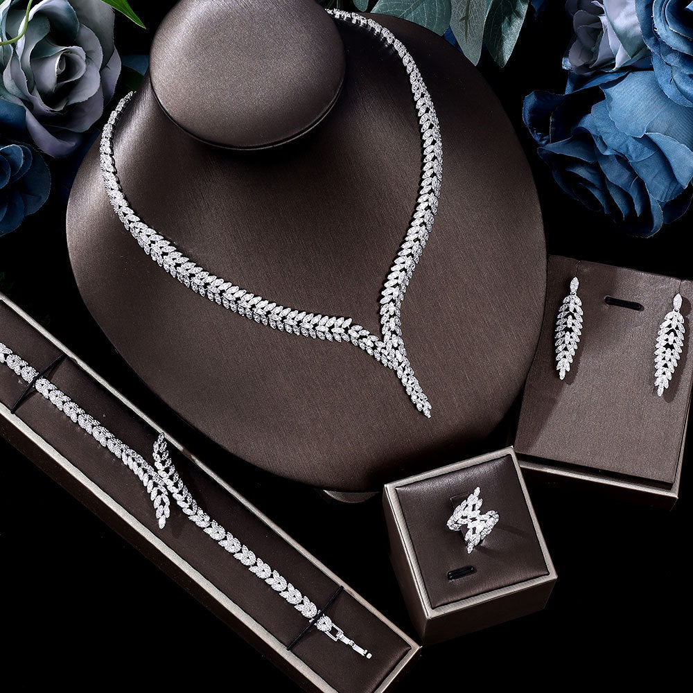 Zircon Jewelry Full Crystal Necklace And Earrings