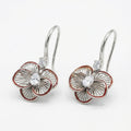 925 Sterling Silver Elegant Floral Filigree Earrings Red Enamel Trim