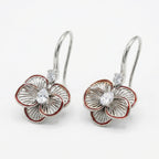 925 Sterling Silver Elegant Floral Filigree Earrings Red Enamel Trim