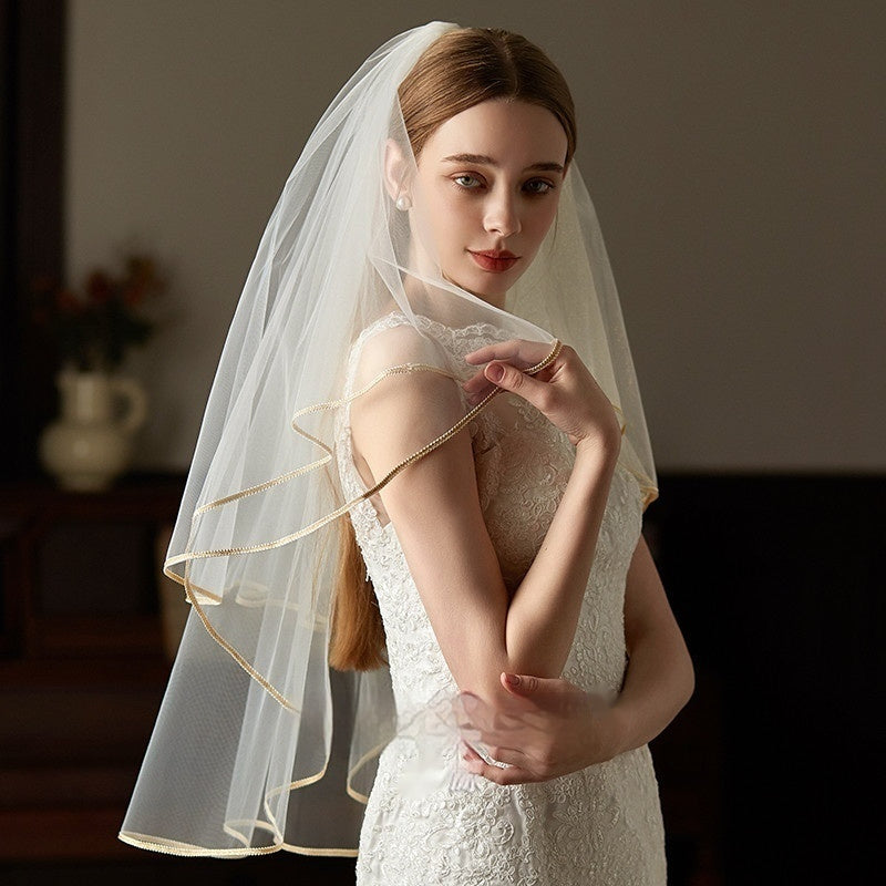 Double Champagne Bride Wedding License Trip Shoot Veil