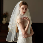 Double Champagne Bride Wedding License Trip Shoot Veil