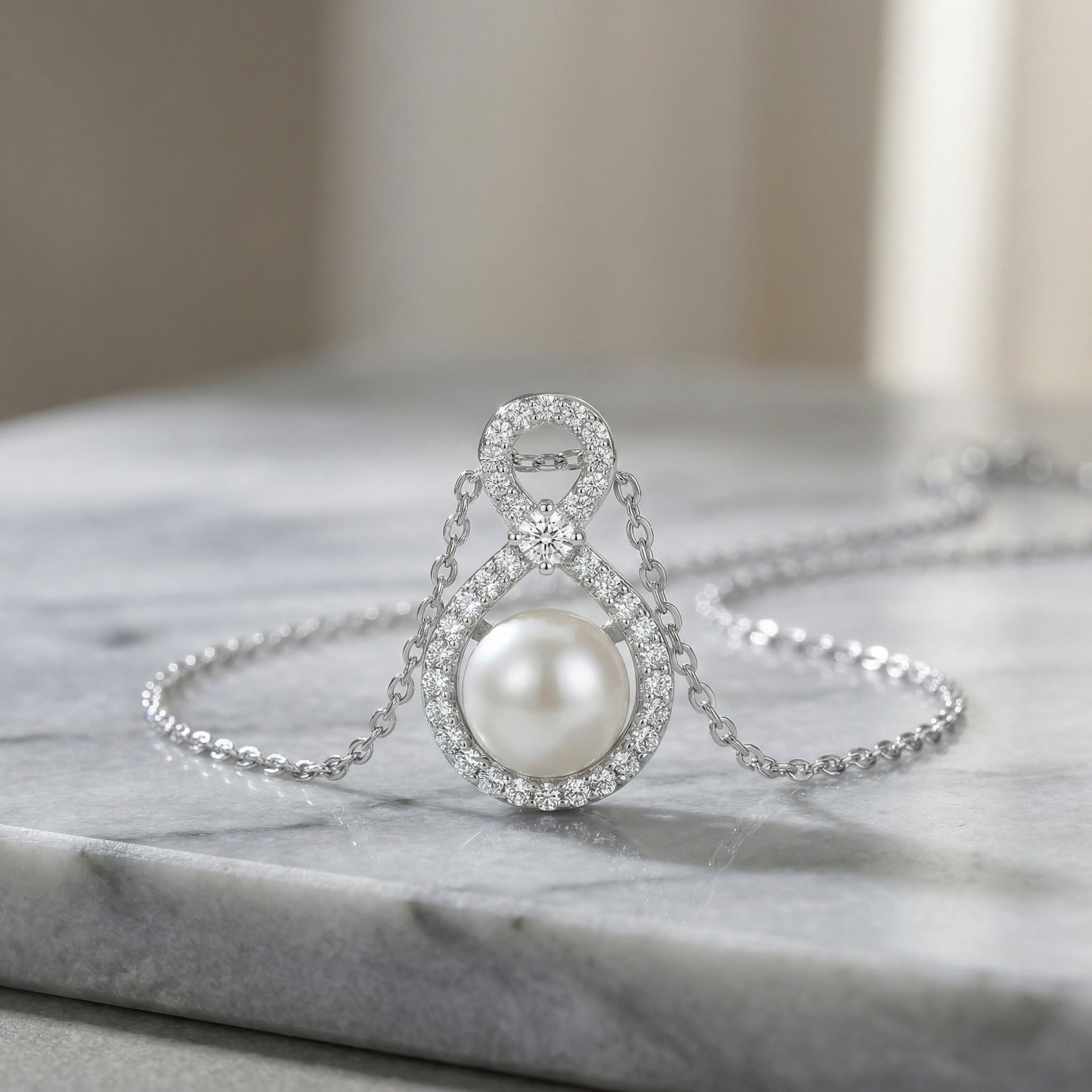 925 Sterling Silver Elegant White Pearl
