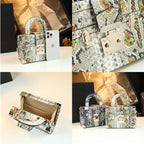 Snakeskin Leather Handheld Box Bag Fashionable Style