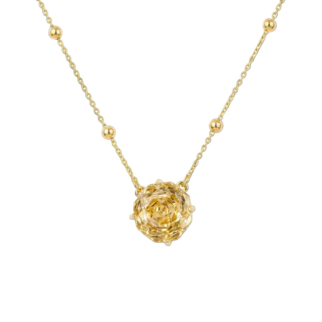 925 Sterling Silver  Hand-Carved Citrine Rose Pendant