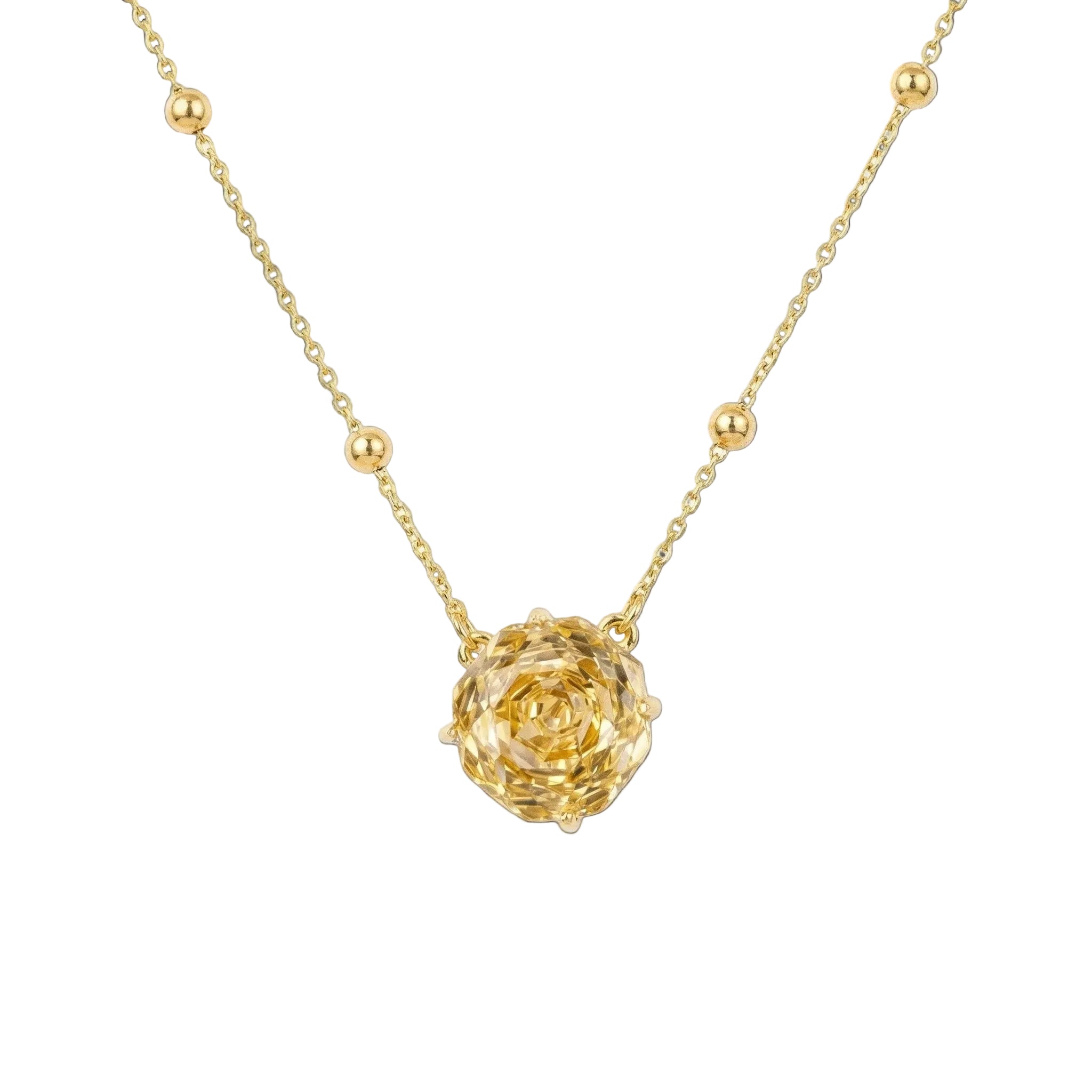925 Sterling Silver  Hand-Carved Citrine Rose Pendant