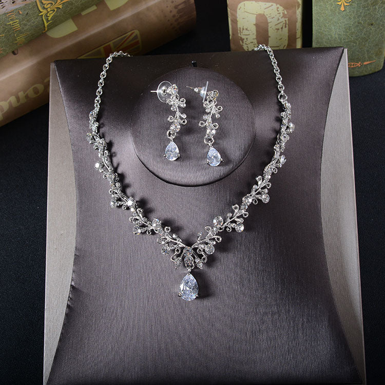 Korean bridal Rhinestone Earrings, necklace, Wedding Tiara