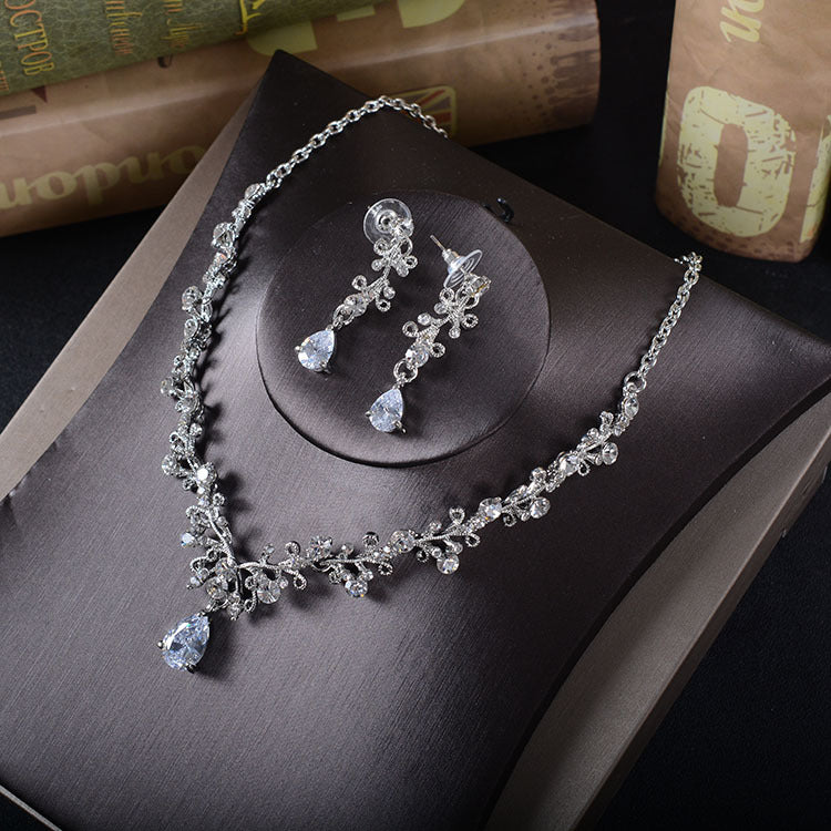 Korean bridal Rhinestone Earrings, necklace, Wedding Tiara