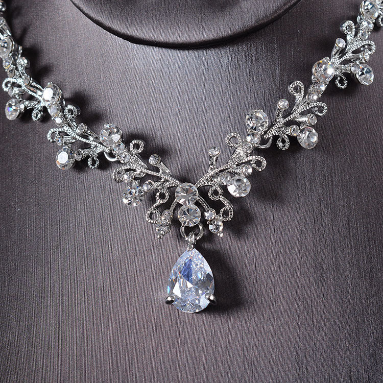 Korean bridal Rhinestone Earrings, necklace, Wedding Tiara