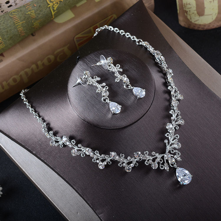 Korean bridal Rhinestone Earrings, necklace, Wedding Tiara