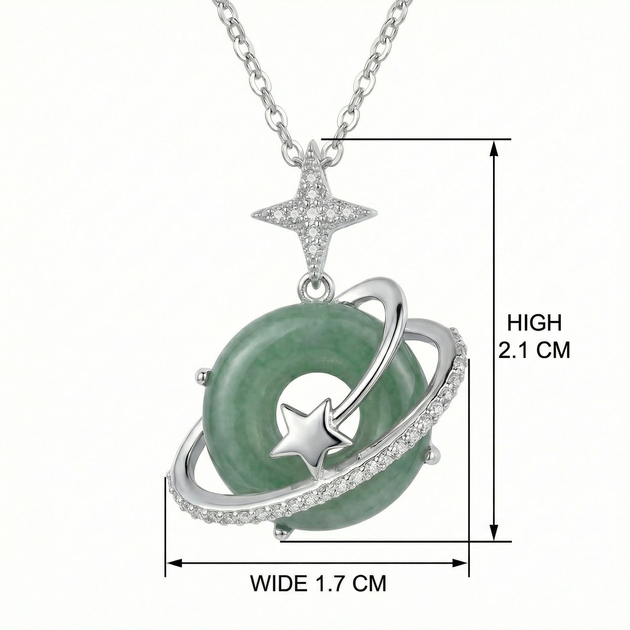 925 Sterling Silver Cosmic Green Jade Planet Pendant