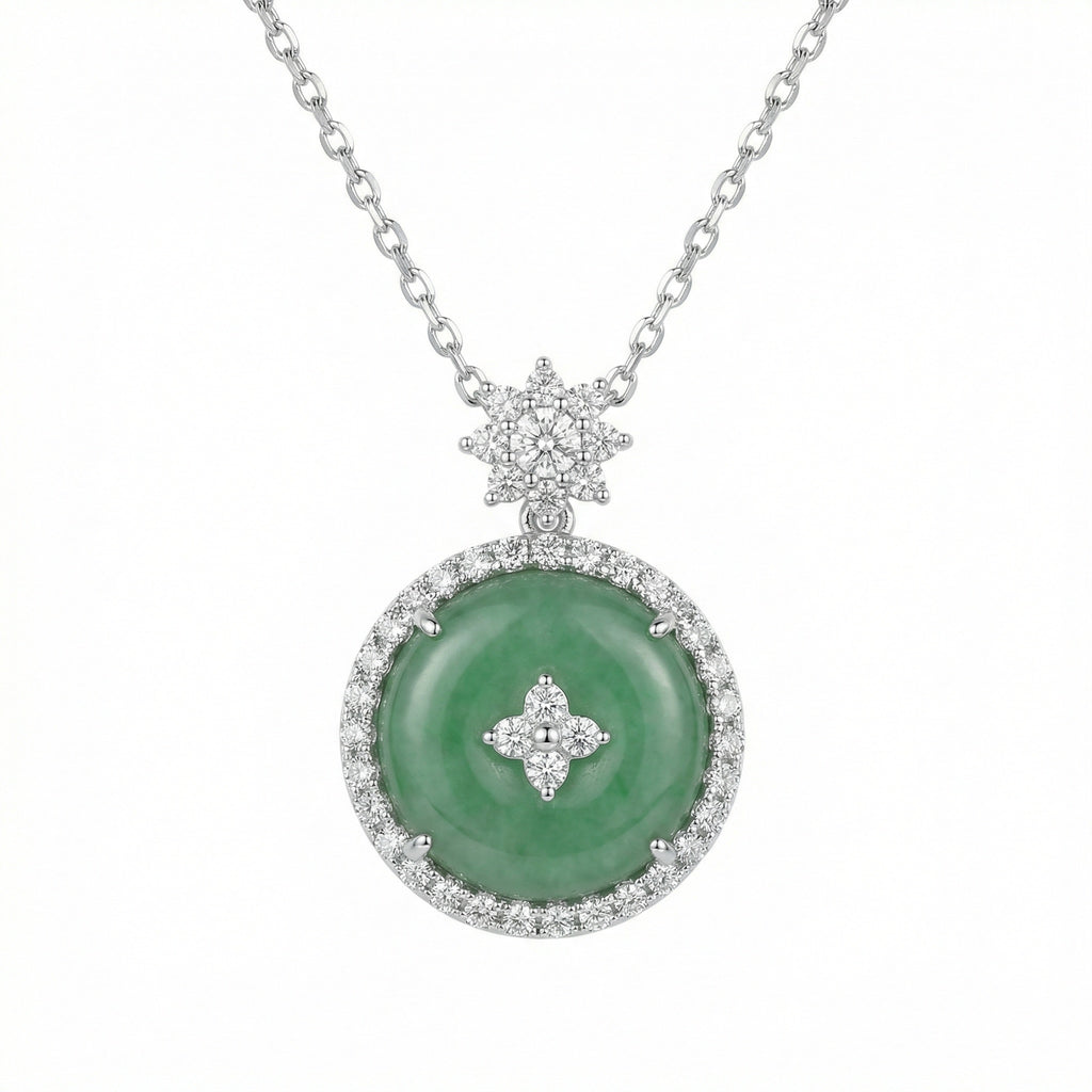 925 Sterling Silver Elegant Circular Green Jadeite Pendant Necklace