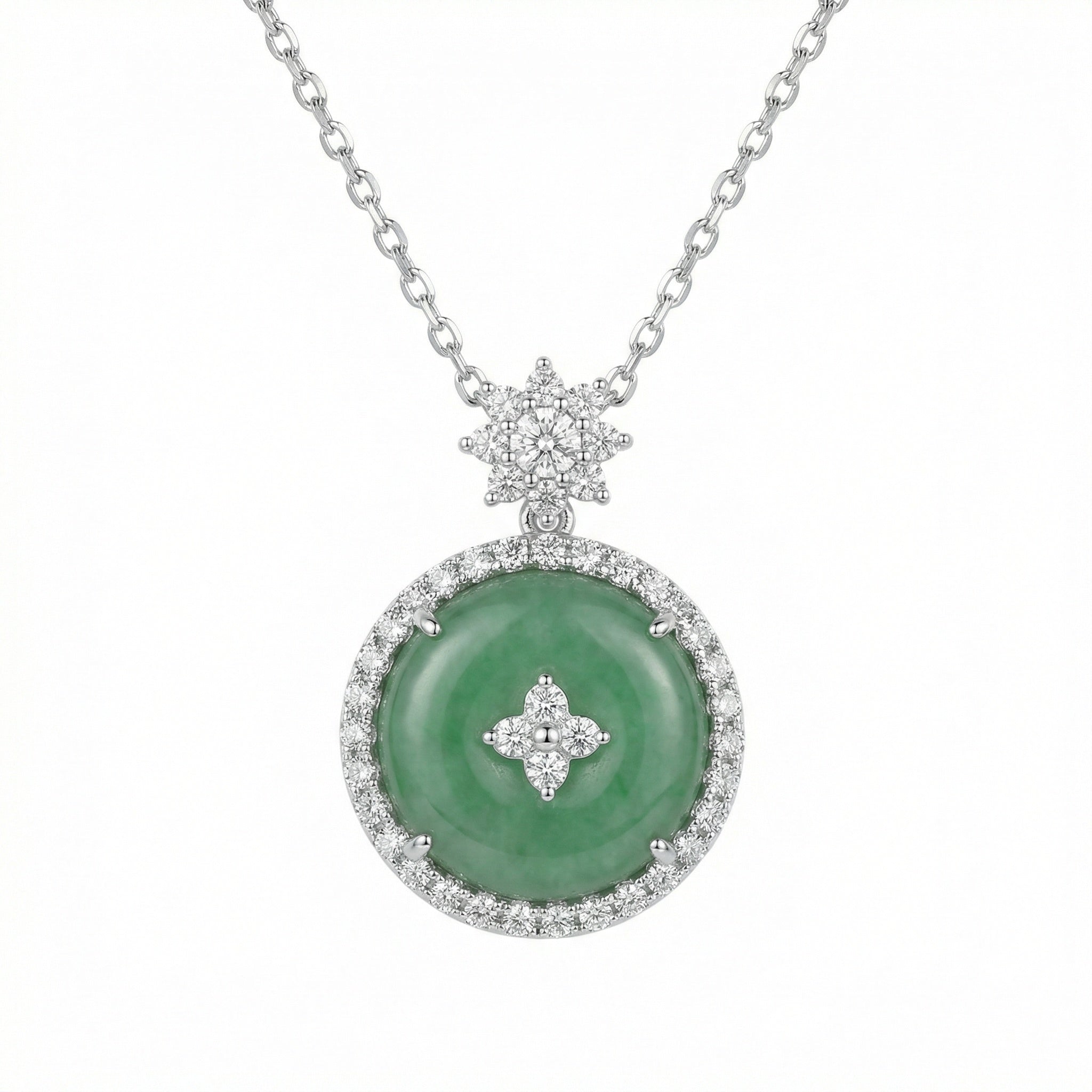 925 Sterling Silver Elegant Circular Green Jadeite Pendant Necklace