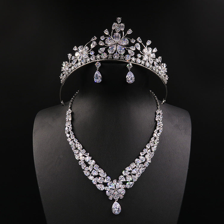 Bride headdress crown necklace three piece Earrings