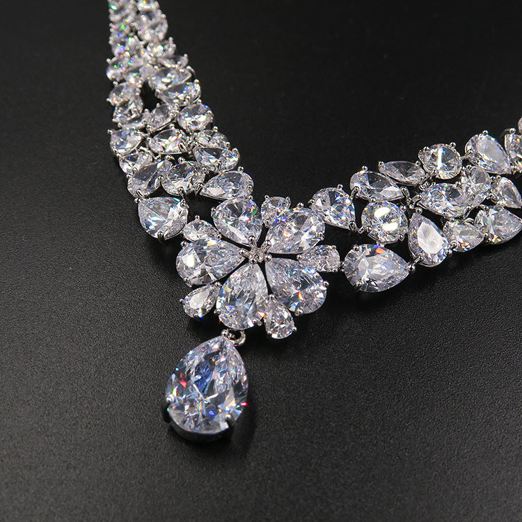 Bride headdress crown necklace three piece Earrings