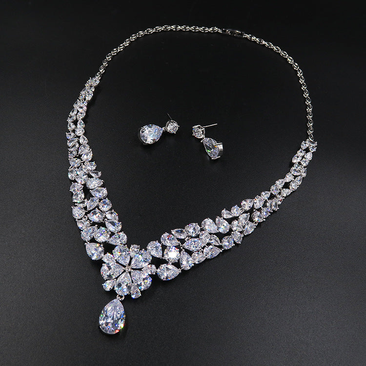 Bride headdress crown necklace three piece Earrings