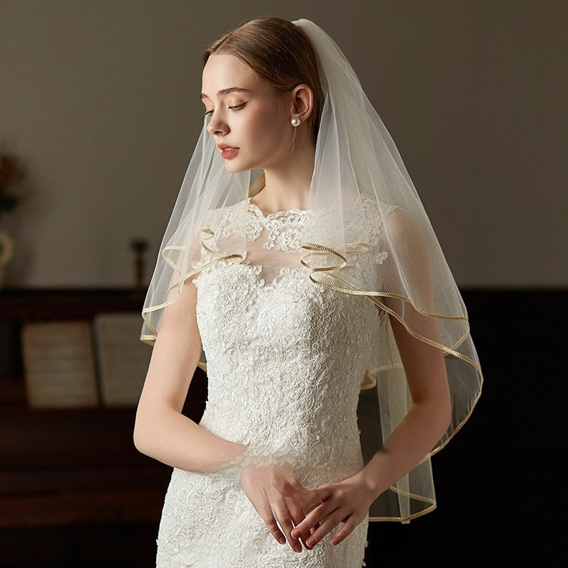 Double Champagne Bride Wedding License Trip Shoot Veil