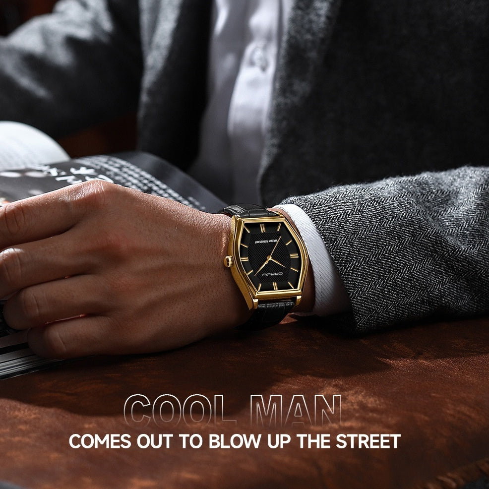 Barrel-shaped Waterproof Leather Watch