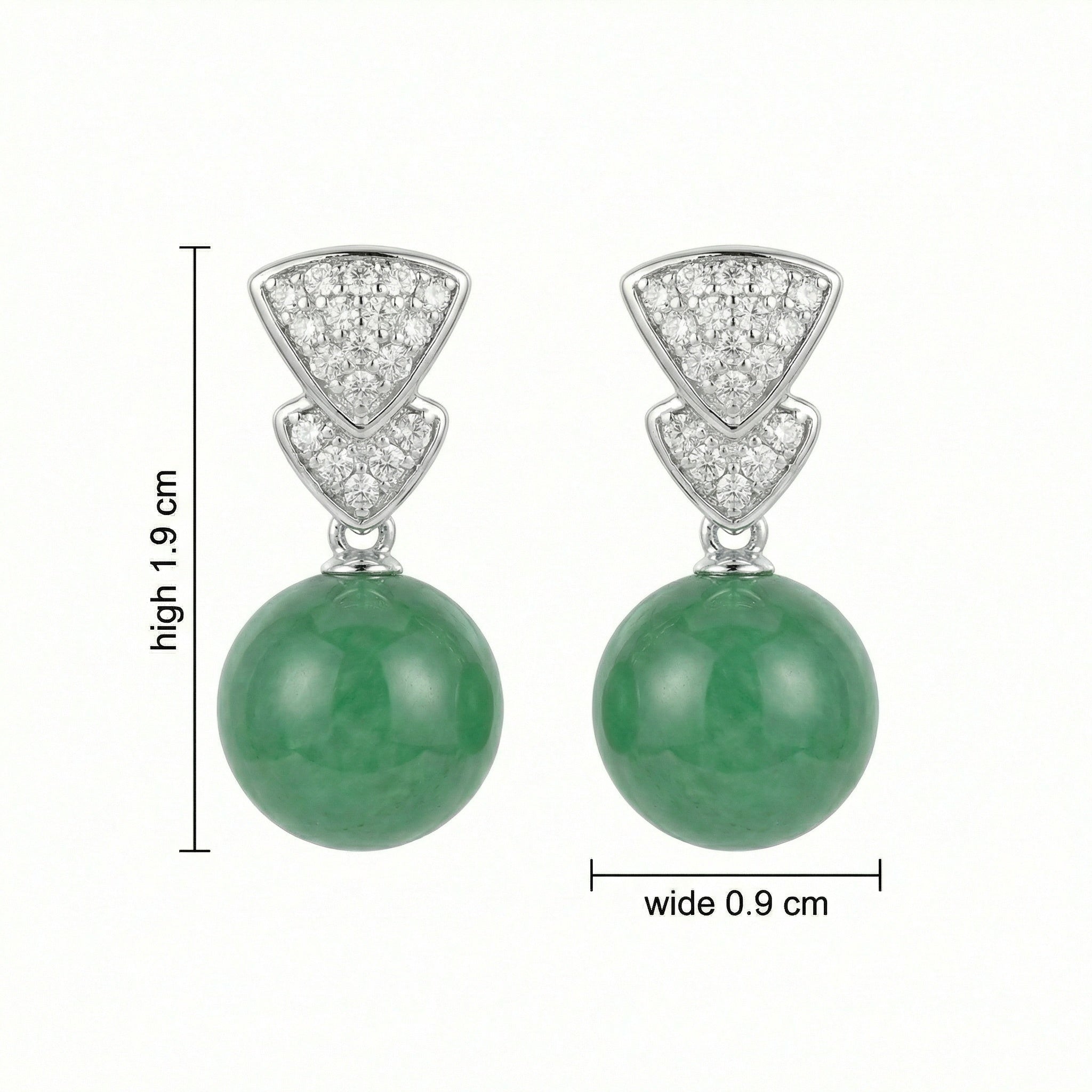 925 Sterling Silver Elegant Green Jadeite Round Bead Earrings