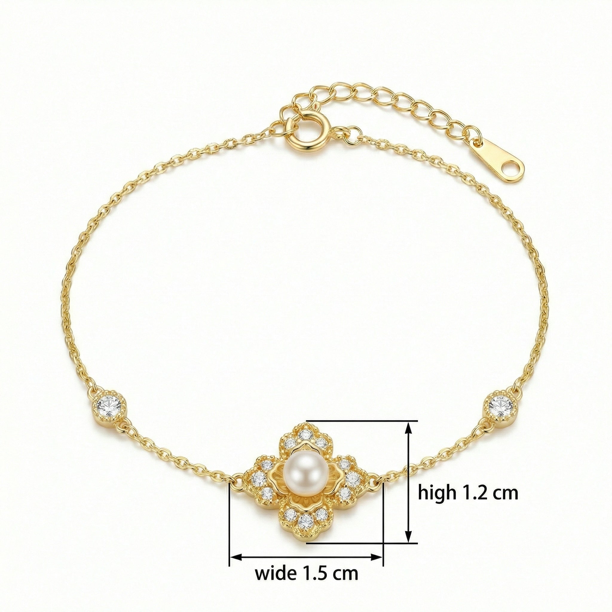 925 Sterling Silver Elegant Pearl Charm Bracelet