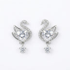 925 Sterling Silver Elegant Swan Heart Crystal Dangle Earrings