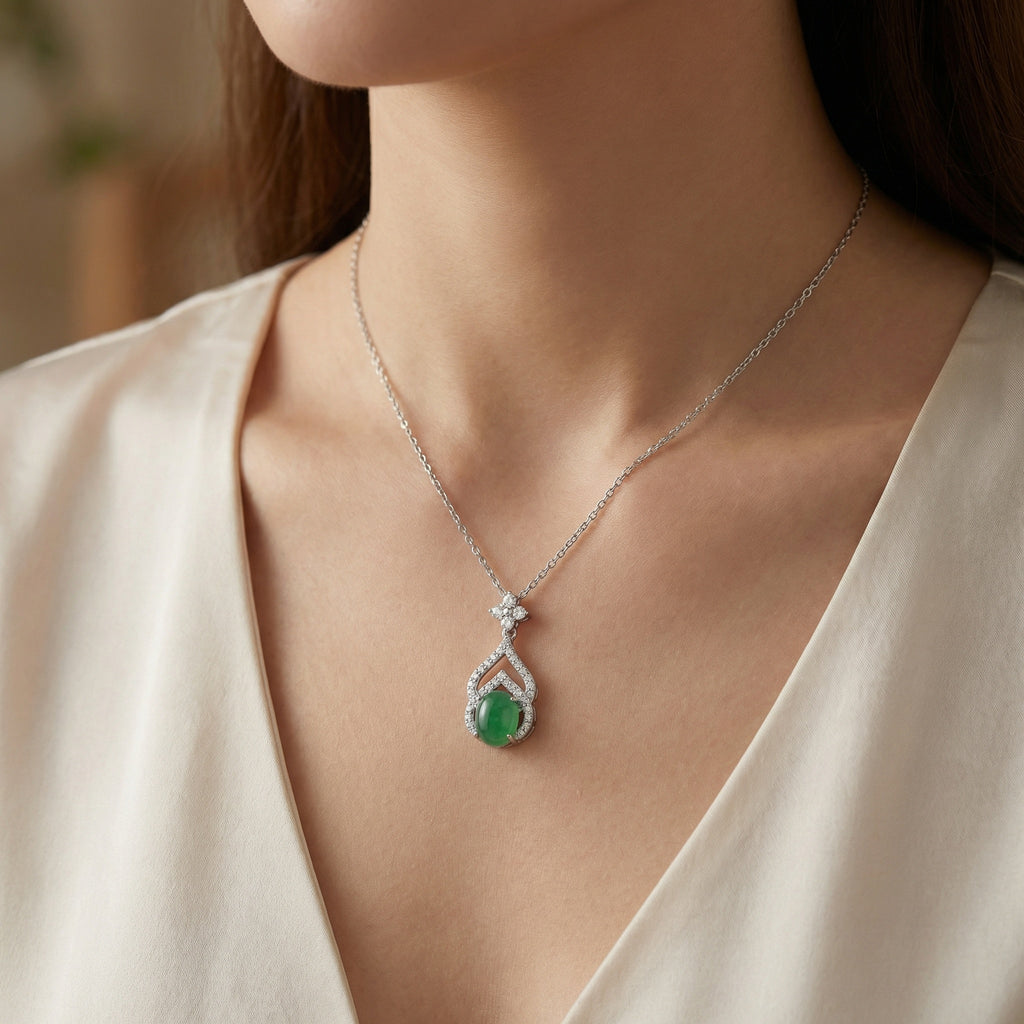 925 Sterling Silver Exquisite Green Jadeite Cabochon