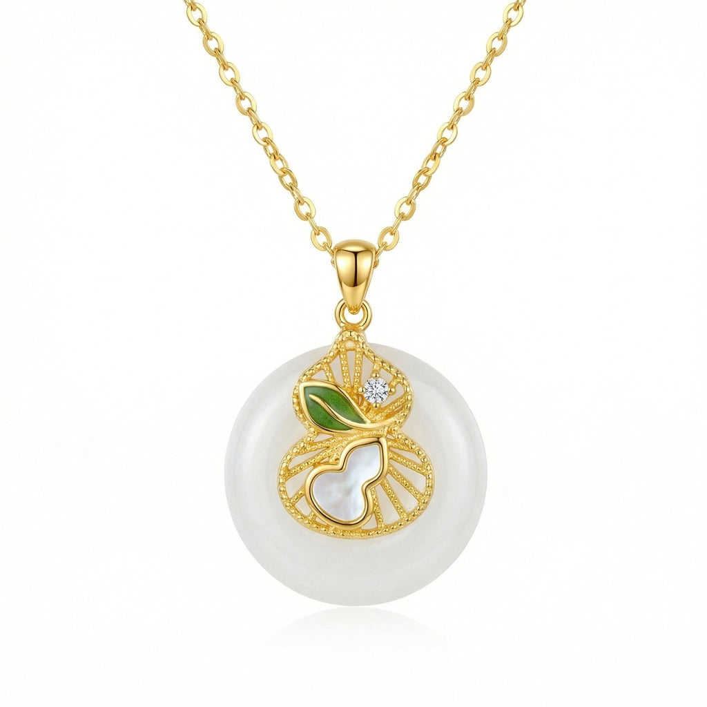 925 Sterling Silver White Jade Gourd Pendant Necklace