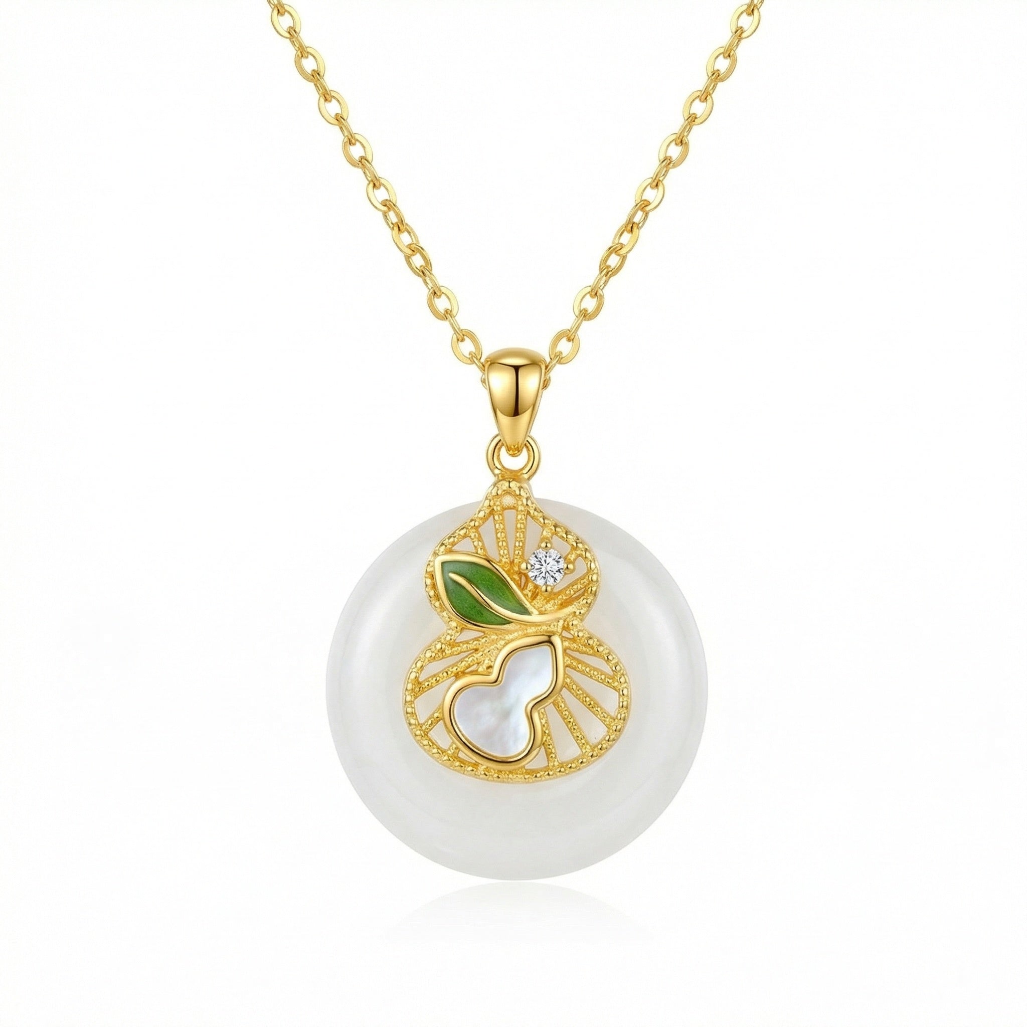 925 Sterling Silver White Jade Gourd Pendant Necklace