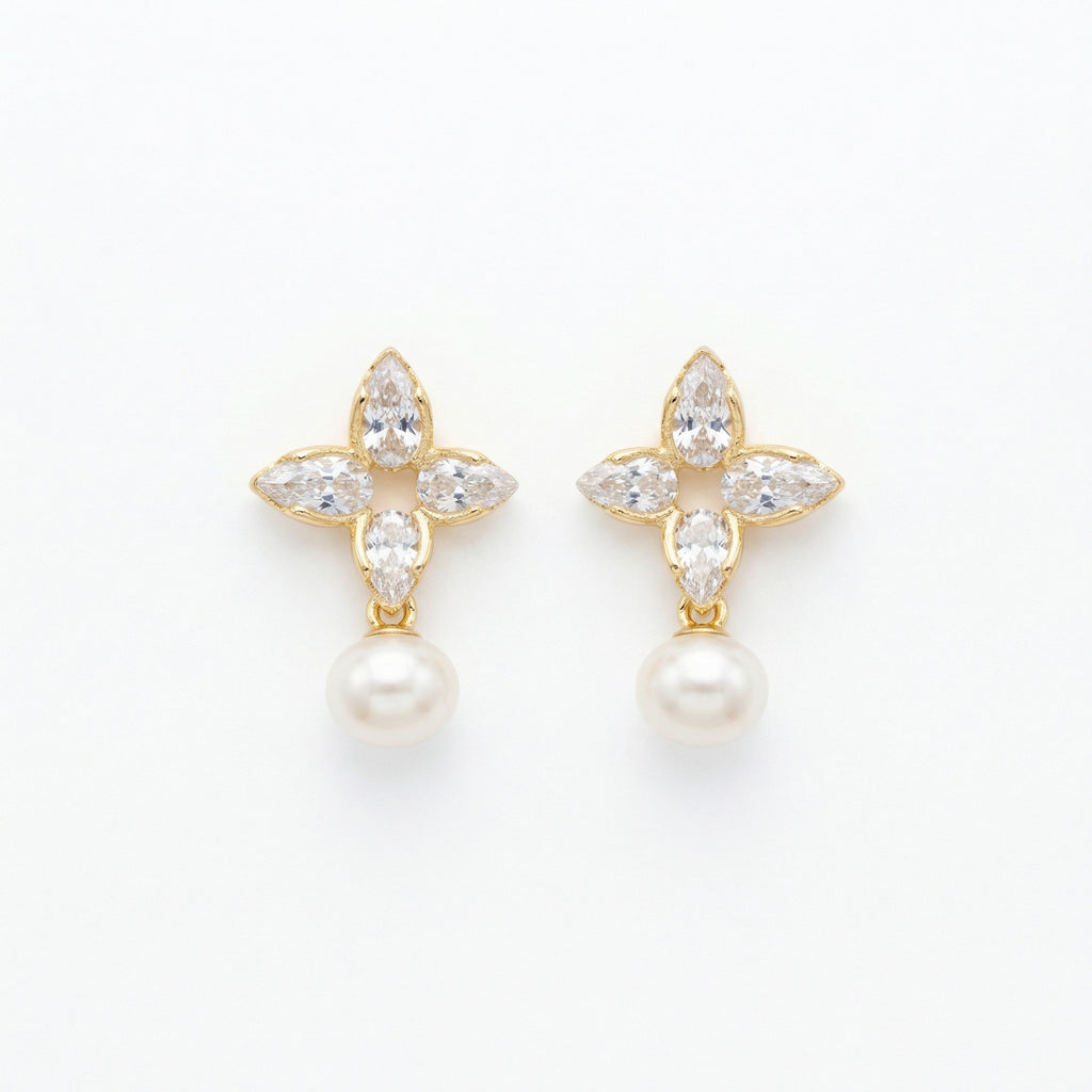 925 Sterling Silver Elegant Marquise Floral Drop Earrings