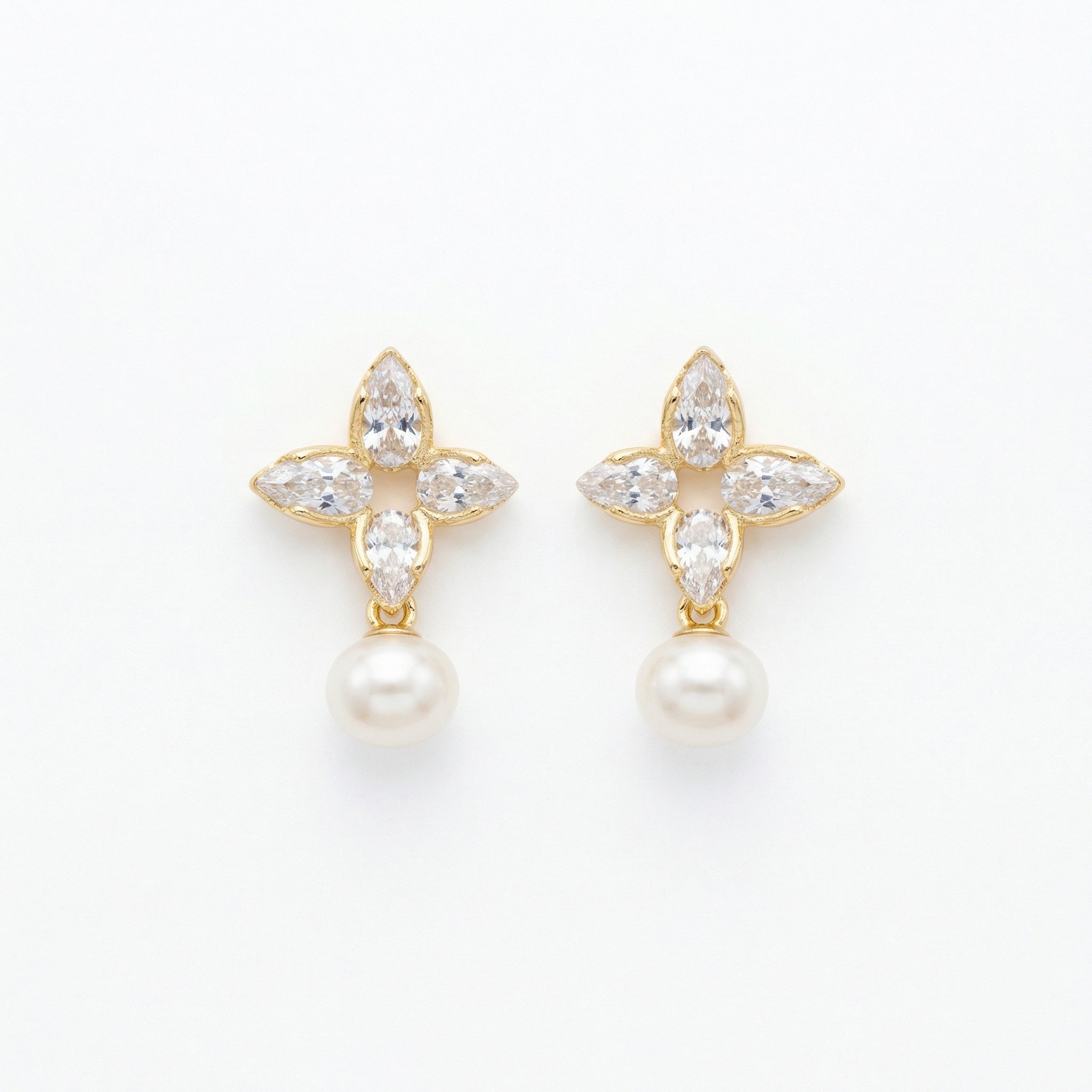 925 Sterling Silver Elegant Marquise Floral Drop Earrings