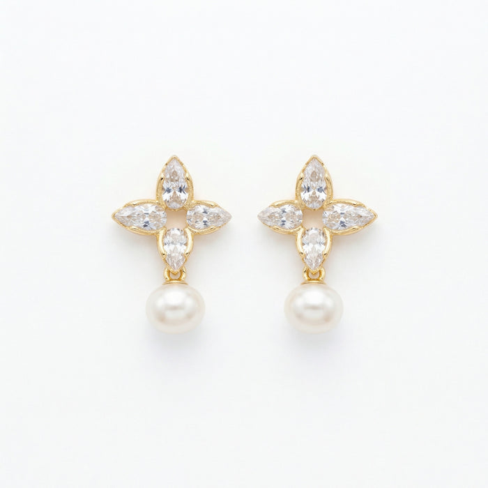 925 Sterling Silver Elegant Marquise Floral Drop Earrings